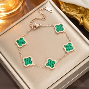 Gold and Green Clover Bracelet